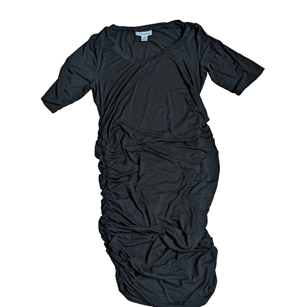 Motherhood Maternity Black Side Ruched Short Sleeve Midi T-Shirt Dress Medium